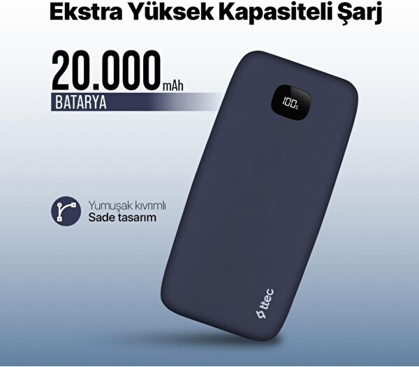 Ttec 2BB211L Charge Up LCD Ekran 20.000 mAh Taşınabilir Hızlı Şarj Aleti - Lacivert
