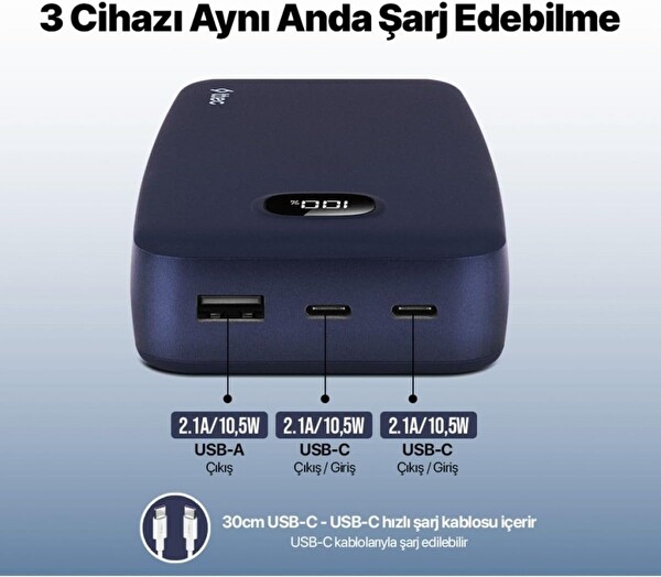 Ttec 2BB211L Charge Up LCD Ekran 20.000 mAh Taşınabilir Hızlı Şarj Aleti - Lacivert