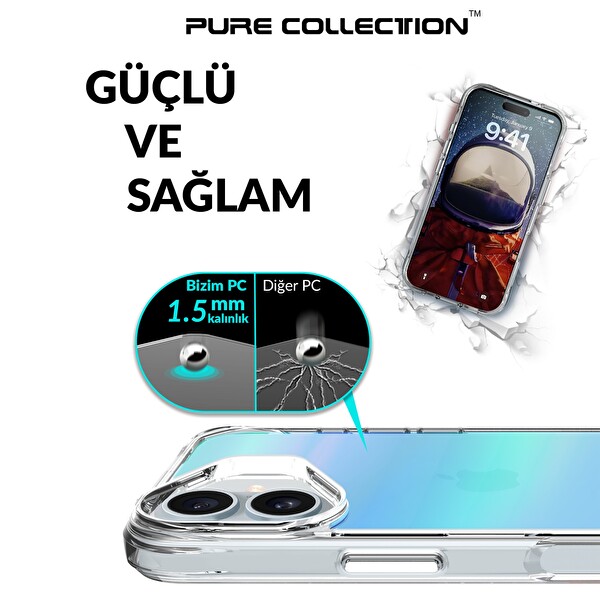 Bix iPhone 16 Plus Uyumlu Şeffaf Çizilmeye Dayanıklı Rainbow Geçişli Mavi Telefon Kılıfı