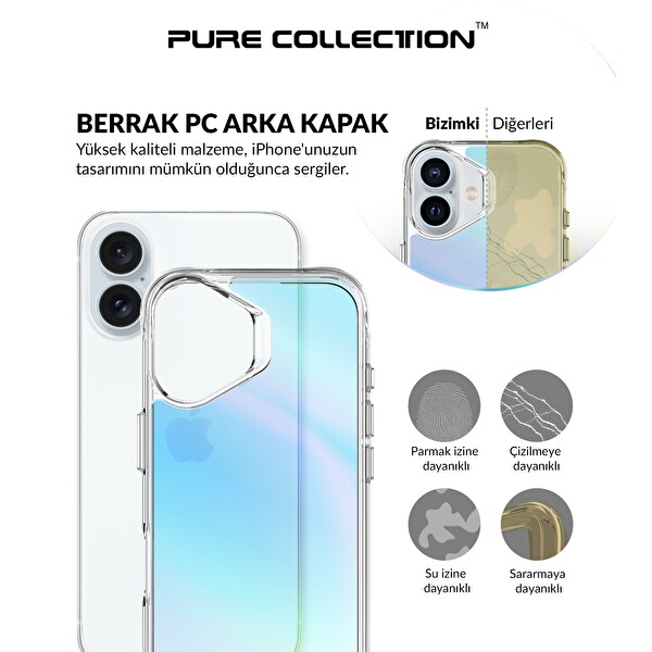 Bix iPhone 16 Plus Uyumlu Şeffaf Çizilmeye Dayanıklı Rainbow Geçişli Mavi Telefon Kılıfı