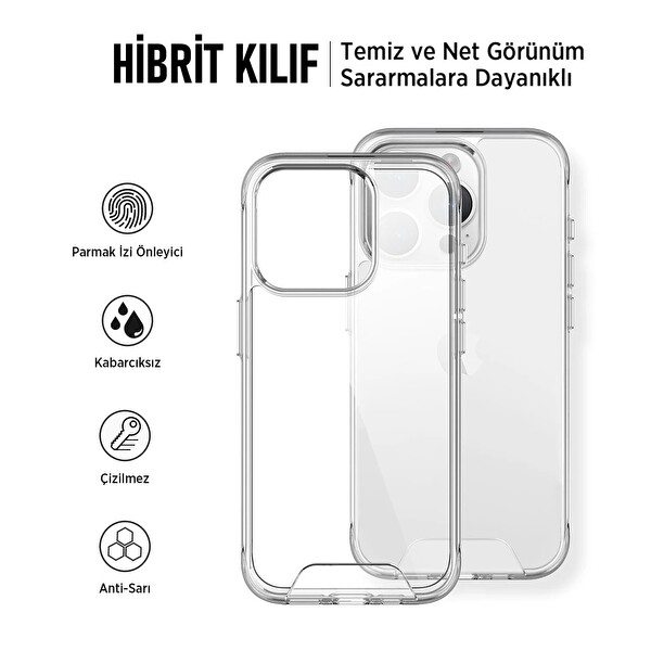 Bix iPhone 14 Pro Max Uyumlu Transparan Ultra Şeffaf Tam Kapsamlı Koruma Telefon Kılıfı