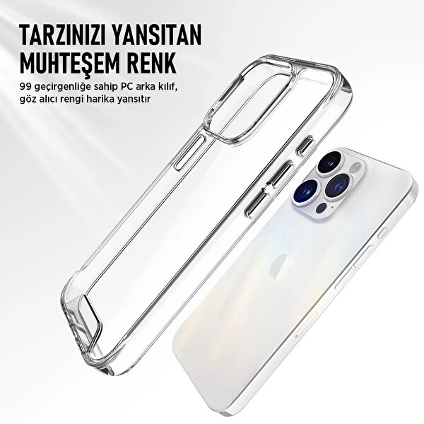 Bix iPhone 14 Pro Max Uyumlu Transparan Ultra Şeffaf Tam Kapsamlı Koruma Telefon Kılıfı
