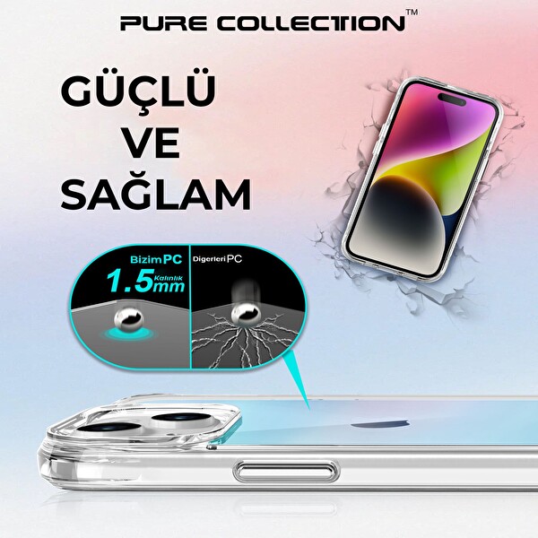 Bix iPhone 15 Uyumlu Çizilmeye Dayanıklı Rainbow Geçişli Şeffaf Mavi Telefon Kılıfı
