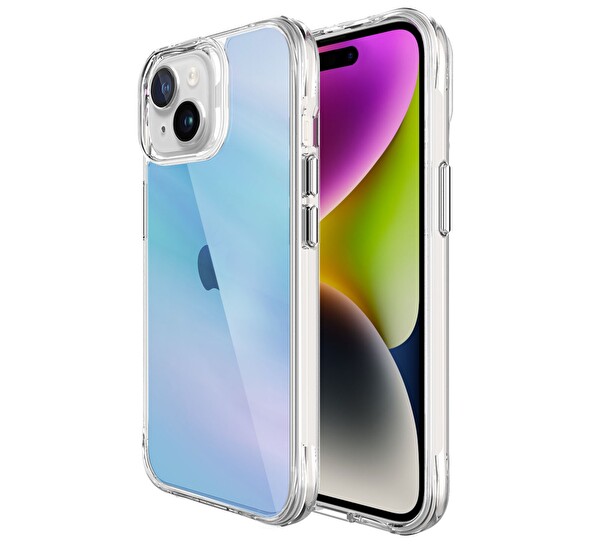 Bix iPhone 15 Uyumlu Çizilmeye Dayanıklı Rainbow Geçişli Şeffaf Mavi Telefon Kılıfı