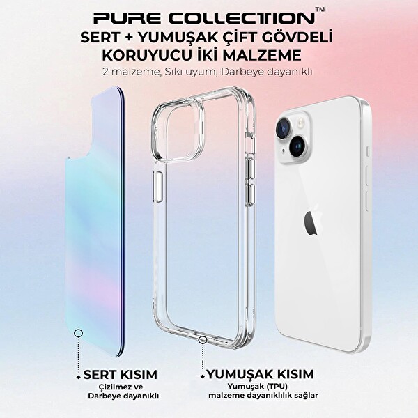Bix iPhone 15 Uyumlu Çizilmeye Dayanıklı Rainbow Geçişli Şeffaf Mavi Telefon Kılıfı