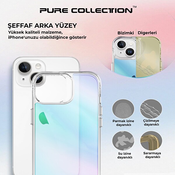 Bix iPhone 15 Uyumlu Çizilmeye Dayanıklı Rainbow Geçişli Şeffaf Mavi Telefon Kılıfı