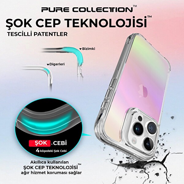 Bix iPhone 15 Pro Max Uyumlu Çizilmeye Dayanıklı Rainbow Geçişli Şeffaf Pembe Telefon Kılıfı