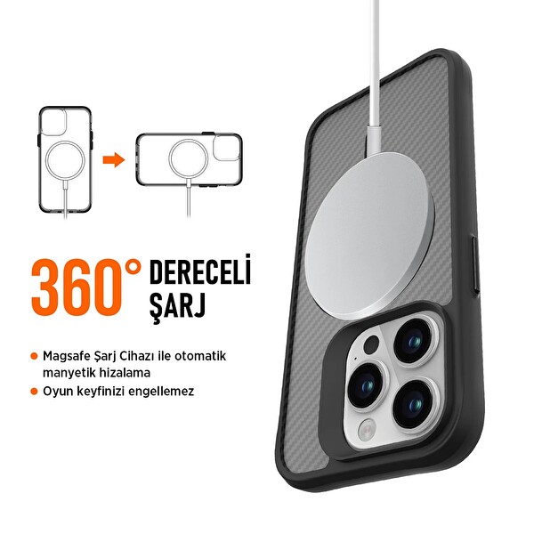 Bix iPhone 15 Uyumlu Carbon Force MagSafe Anti-Şok Teknolojili Kamera Ve Ekran Korumalı Telefon Kılıfı