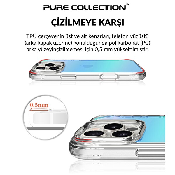 Bix iPhone 16 Pro Uyumlu Çizilmeye Dayanıklı Rainbow Geçişli Şeffaf Mavi Telefon Kılıfı