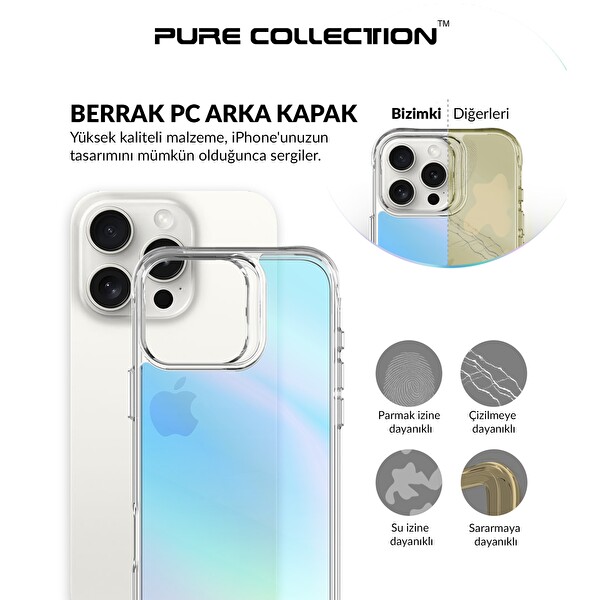 Bix iPhone 16 Pro Uyumlu Çizilmeye Dayanıklı Rainbow Geçişli Şeffaf Mavi Telefon Kılıfı