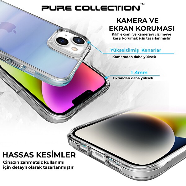 Bix iPhone 14 Plus - 15 Plus Uyumlu Çizilmeye Dayanıklı Rainbow Geçişli Şeffaf Mavi Telefon Kılıfı
