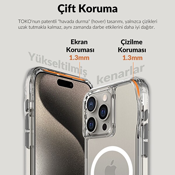 Bix iPhone 15 Pro Max Octagon Hava Yastıklı MagSafe Kılıf Maksimum Korumalı Antrasit Kristal Şeffaf