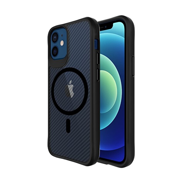 Bix iPhone 12 - 12 Pro Uyumlu Carbon Force MagSafe Anti-Şok Teknolojili Kamera Ve Ekran Korumalı Telefon Kılıfı