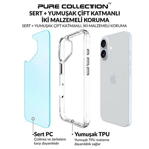 Bix iPhone 16 Uyumlu Çizilmeye Dayanıklı Rainbow Geçişli Şeffaf Mavi Telefon Kılıfı