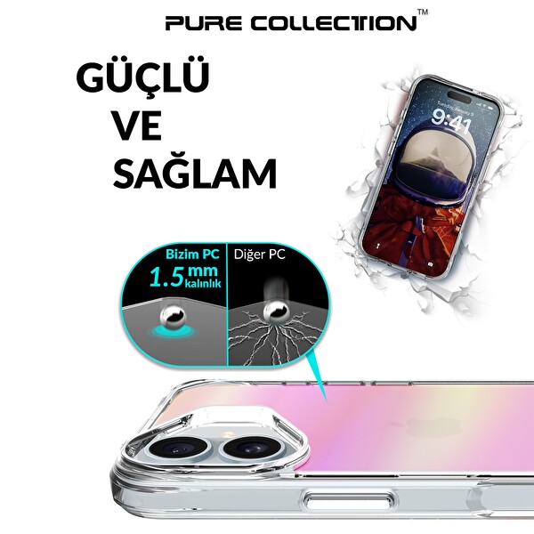 Bix iPhone 16 Uyumlu Çizilmeye Dayanıklı Rainbow Geçişli Şeffaf Pembe Telefon Kılıfı