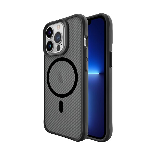 Bix iPhone 13 Pro Uyumlu Carbon MagSafe Anti-Şok Teknolojili Kamera Ve Ekran Korumalı Telefon Kılıfı
