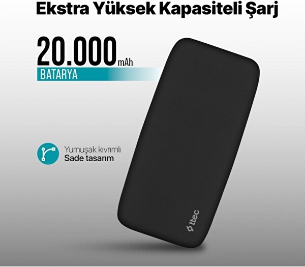 Ttec ChargeUp 2BB210S 20.000 mAh Taşınabilir Hızlı Şarj Aleti Powerbank Siyah