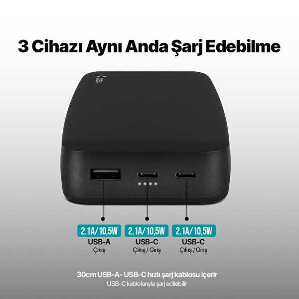 Ttec ChargeUp 2BB210S 20.000 mAh Taşınabilir Hızlı Şarj Aleti Powerbank Siyah