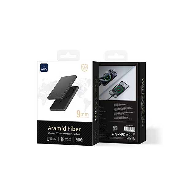 Wiwu Wi-P072 PD 20W M-safe Şarj Özellikli 15W 5000mAh Ultra İnce Aramid Fiber Powerbank