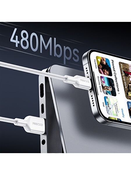 Recci RS46C USB-A To Type-C 2.4A Hızlı Şarj Özellikli Data Ve Şarj Kablosu 100W 1.2M - Beyaz