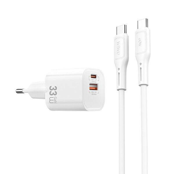 Wiwu Wİ-G018 Cube Series 33W Type-C to Type-C GaN Tech PD Hızlı Şarj Kablolu Şarj Aleti Seti