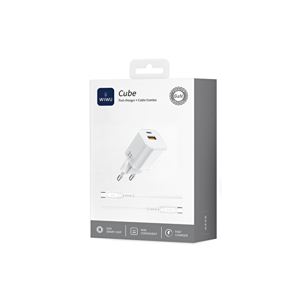 Wiwu Wİ-G018 Cube Series 33W Type-C to Type-C GaN Tech PD Hızlı Şarj Kablolu Şarj Aleti Seti