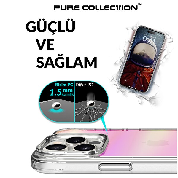 Bix iPhone 16 Pro Max Uyumlu Çizilmeye Dayanıklı Rainbow Geçişli Şeffaf Pembe Telefon Kılıfı