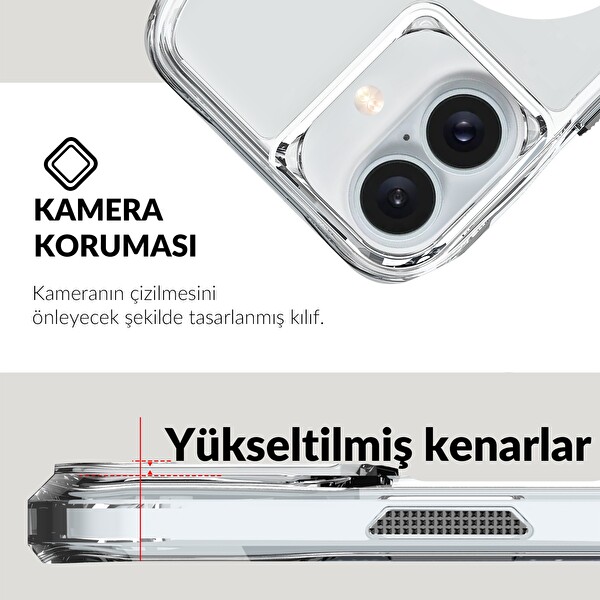 Bix iPhone 16 Plus Uyumlu Octagon Hava Yastıklı MagSafe Antrasit Kristal Şeffaf Telefon Kılıfı