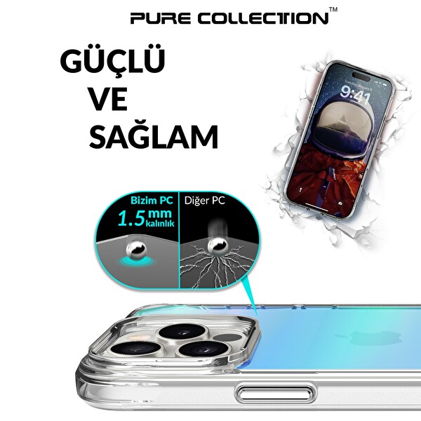 Bix iPhone 16 Pro Max Uyumlu Çizilmeye Dayanıklı Rainbow Geçişli Şeffaf Mavi Telefon Kılıfı