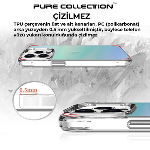 Bix iPhone 13 Pro Pure Rainbow Renk Geçişli Şeffaf Kılıf Çizilmeye Dayanıklı Darbe Emici Parmak İzi Önleyici Mavi