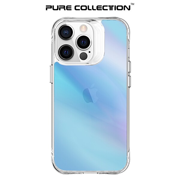 Bix iPhone 13 Pro Pure Rainbow Renk Geçişli Şeffaf Kılıf Çizilmeye Dayanıklı Darbe Emici Parmak İzi Önleyici Mavi