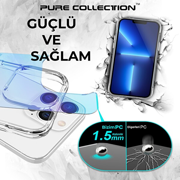 Bix iPhone 13 Pro Pure Rainbow Renk Geçişli Şeffaf Kılıf Çizilmeye Dayanıklı Darbe Emici Parmak İzi Önleyici Mavi