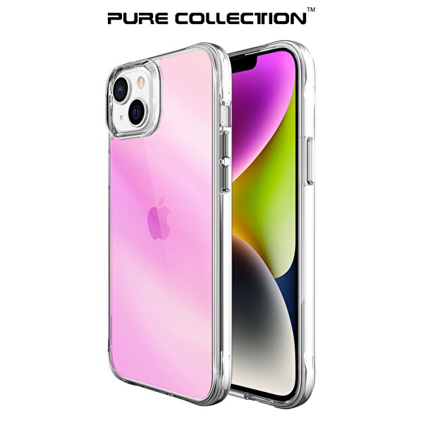 Bix iPhone 14 Plus - 15 Plus Pure Rainbow Renk Geçişli Şeffaf Kılıf Çizilmeye Dayanıklı Darbe Emici Pembe