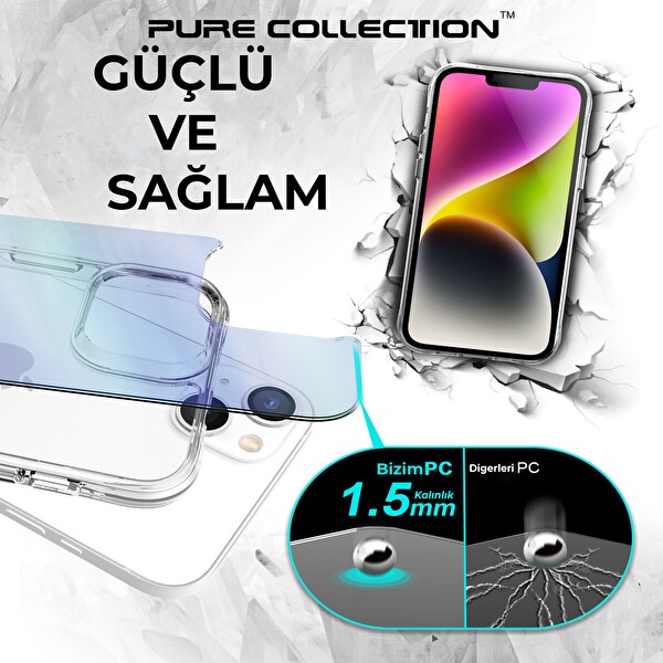 Bix iPhone 13 - 14 Pure Rainbow Renk Geçişli Şeffaf Kılıf Çizilmeye Dayanıklı Darbe Emici Parmak İzi Önleyici Mavi