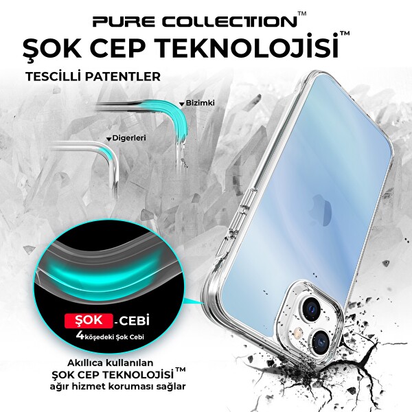 Bix iPhone 13 - 14 Pure Rainbow Renk Geçişli Şeffaf Kılıf Çizilmeye Dayanıklı Darbe Emici Parmak İzi Önleyici Mavi