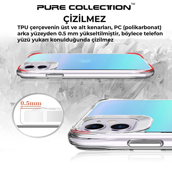 Bix iPhone 11 Pure Rainbow Renk Geçişli Şeffaf Kılıf Çizilmeye Dayanıklı Darbe Emici Parmak İzi Önleyici Mavi
