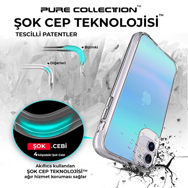 Bix iPhone 11 Pure Rainbow Renk Geçişli Şeffaf Kılıf Çizilmeye Dayanıklı Darbe Emici Parmak İzi Önleyici Mavi