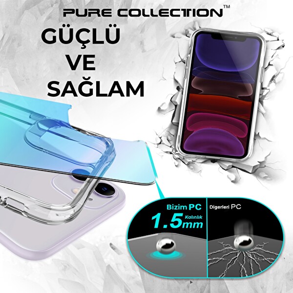 Bix iPhone 11 Pure Rainbow Renk Geçişli Şeffaf Kılıf Çizilmeye Dayanıklı Darbe Emici Parmak İzi Önleyici Mavi