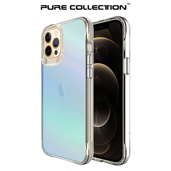Bix iPhone 12 Pure Rainbow Renk Geçişli Şeffaf Kılıf Çizilmeye Dayanıklı Darbe Emici Parmak İzi Önleyici Mavi