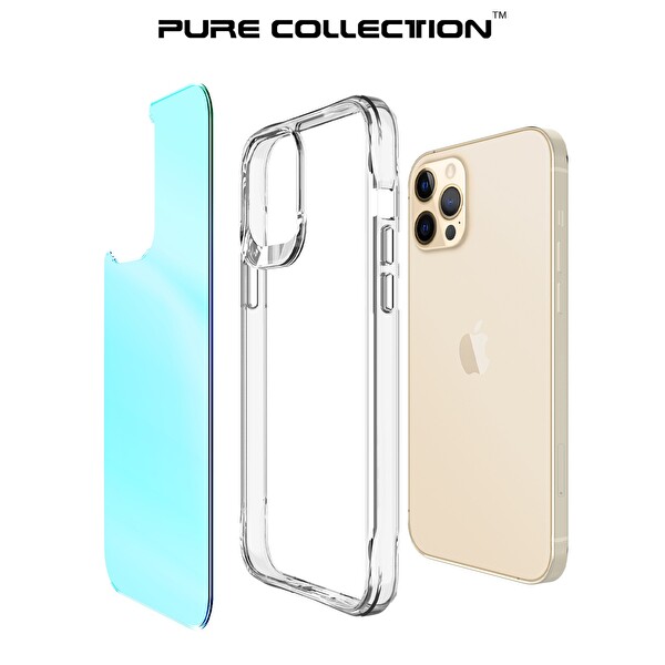 Bix iPhone 12 Pure Rainbow Renk Geçişli Şeffaf Kılıf Çizilmeye Dayanıklı Darbe Emici Parmak İzi Önleyici Mavi