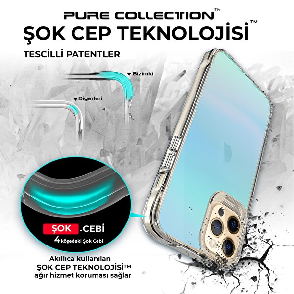 Bix iPhone 12 Pure Rainbow Renk Geçişli Şeffaf Kılıf Çizilmeye Dayanıklı Darbe Emici Parmak İzi Önleyici Mavi
