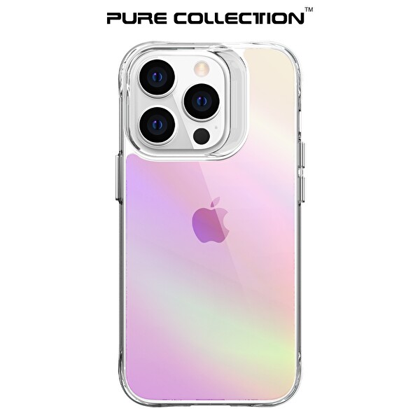 Bix iPhone 14 Pro Pure Rainbow Renk Geçişli Şeffaf Kılıf Çizilmeye Dayanıklı Darbe Emici Pembe