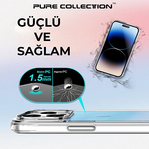 Bix iPhone 15 Pro Max Pure Rainbow Renk Geçişli Şeffaf Kılıf Çizilmeye Dayanıklı Darbe Emici Mavi