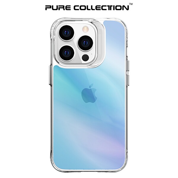 Bix iPhone 14 Pro Pure Rainbow Renk Geçişli Şeffaf Kılıf Çizilmeye Dayanıklı Darbe Emici Parmak İzi Önleyici Mavi