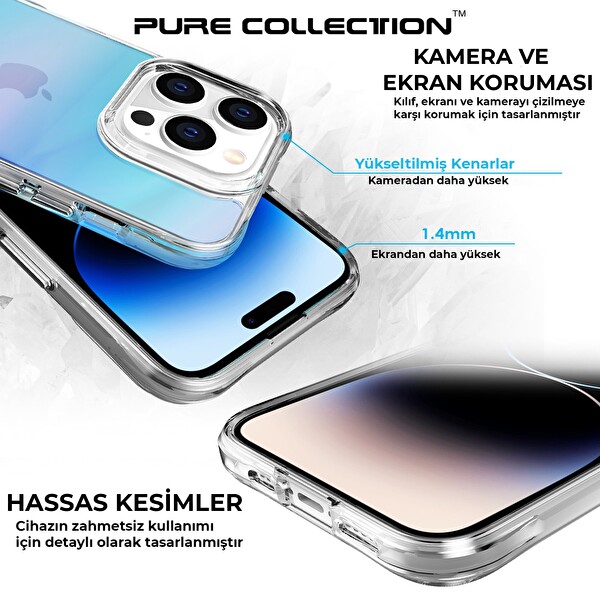 Bix iPhone 14 Pro Pure Rainbow Renk Geçişli Şeffaf Kılıf Çizilmeye Dayanıklı Darbe Emici Parmak İzi Önleyici Mavi