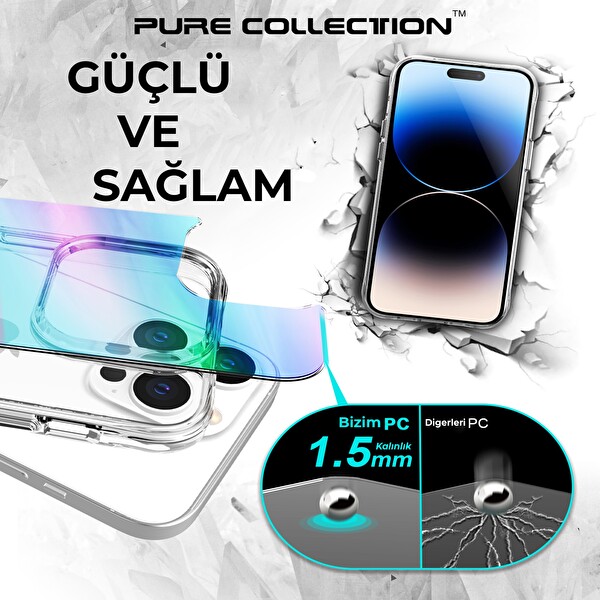 Bix iPhone 14 Pro Pure Rainbow Renk Geçişli Şeffaf Kılıf Çizilmeye Dayanıklı Darbe Emici Parmak İzi Önleyici Mavi