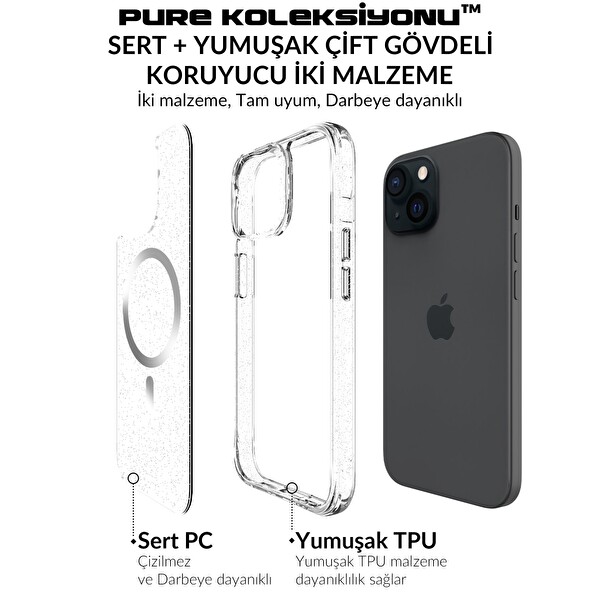 Bix iPhone 15 MagSafe Simli Kılıf Shock Pocket Darbe Emici Teknolojili Çizilmeye Dayanıklı