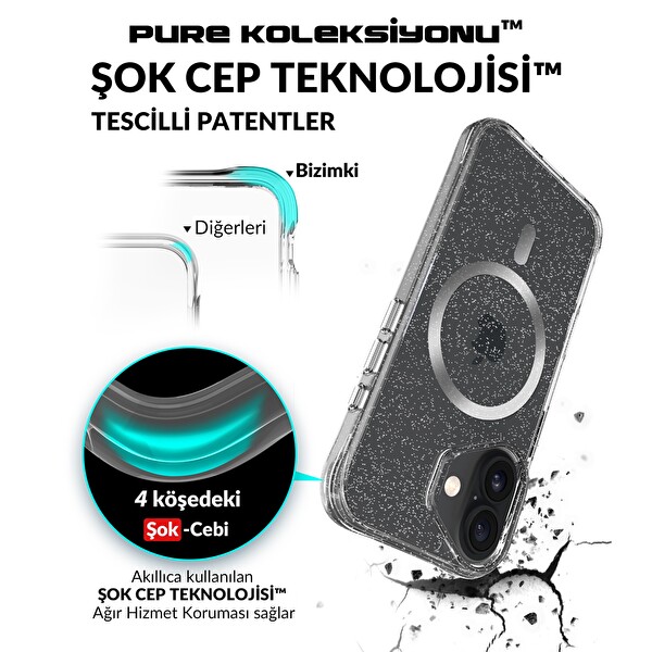 Bix iPhone 16 MagSafe Simli Kılıf Shock Pocket Darbe Emici Teknolojili Çizilmeye Dayanıklı