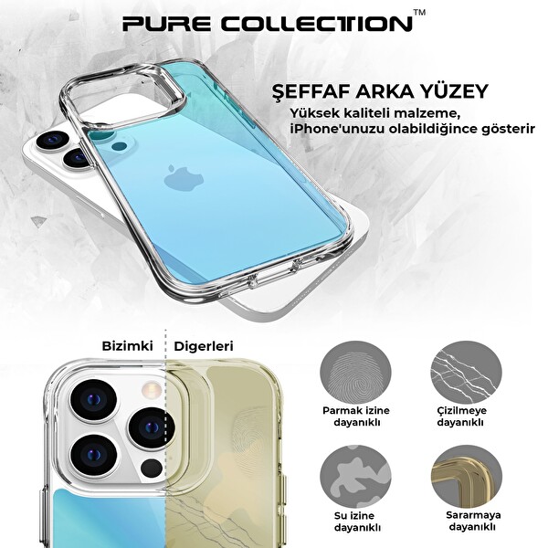 Bix iPhone 14 Pro Max Pure Rainbow Renk Geçişli Şeffaf Kılıf Çizilmeye Dayanıklı Darbe Emici Mavi