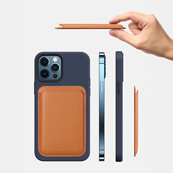 Bix TMW1 iPhone MagSafe Deri Kartlık Manyetik Telefon Cüzdanı Karbon Siyahı